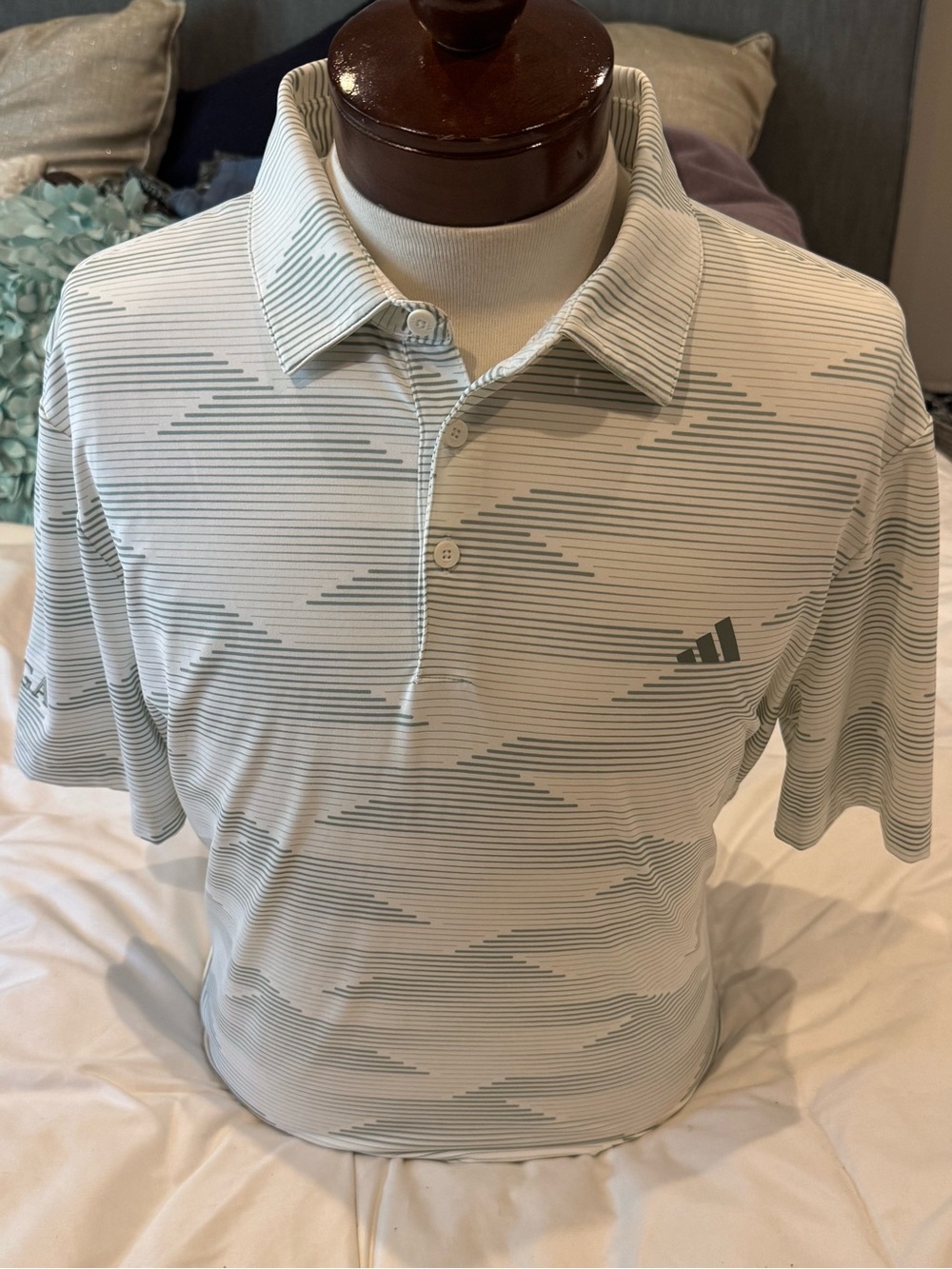 adidas Men's Light Gray Striped Performance Golf Shirt Polo
